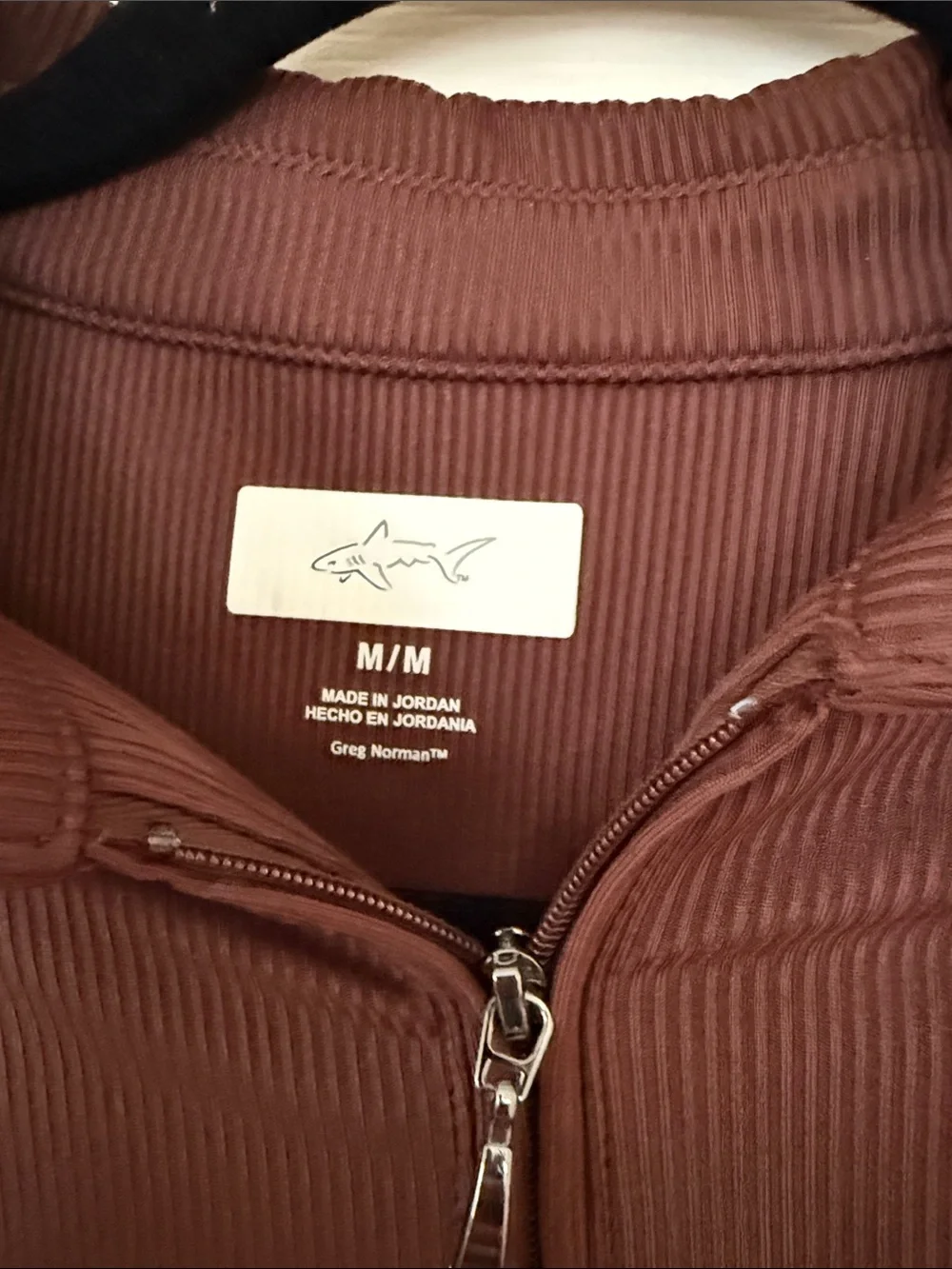 Greg Norman Collection Slim Ribbed Long-Sleeve Polo Zip Top - Chocolate Brown